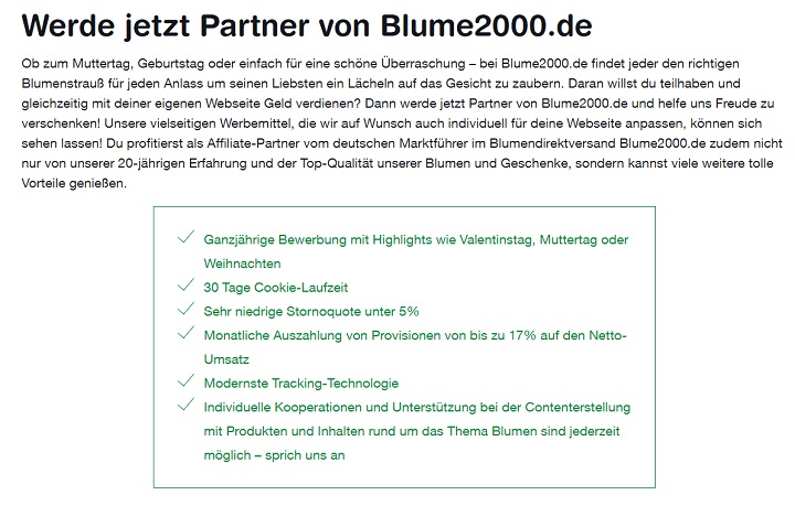 Partner Programm bei Blume2000