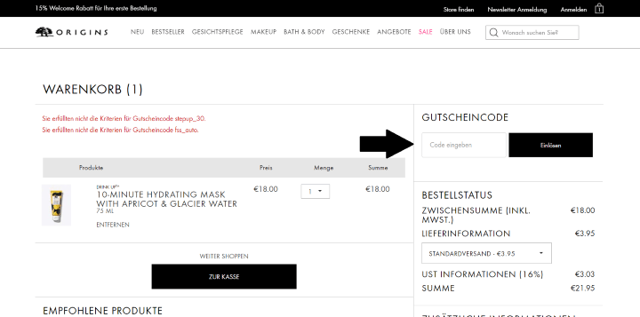 Gutschein bei Origins einlösen