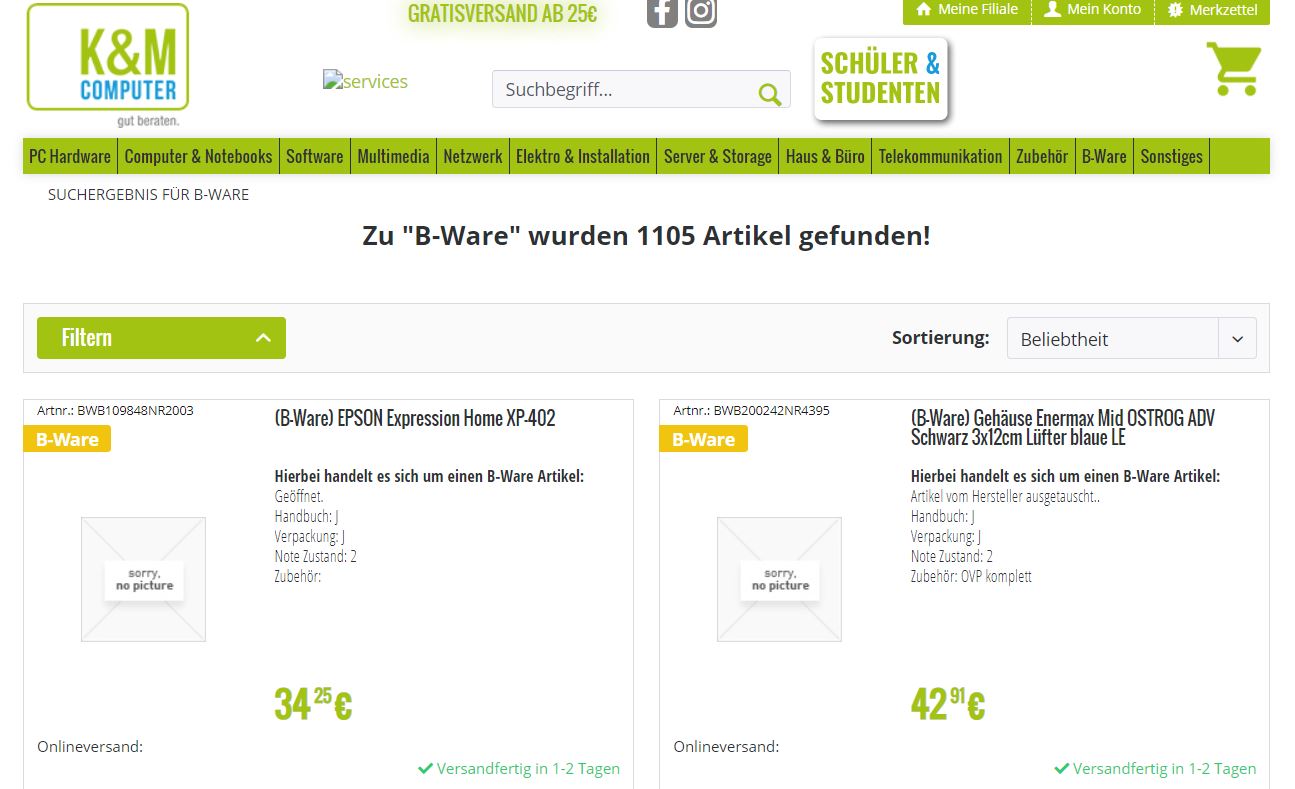 K&M Computer B-Ware Angebote