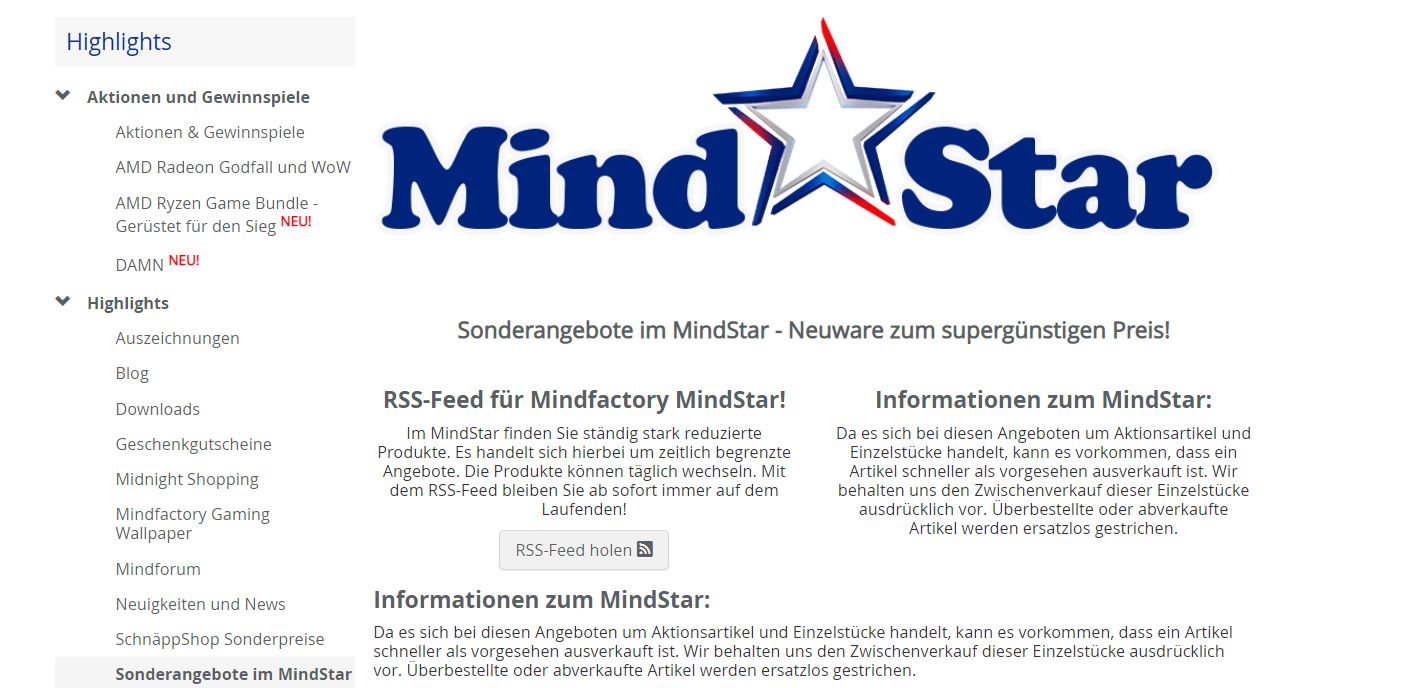 Mindfactory Mindstar Angebote.