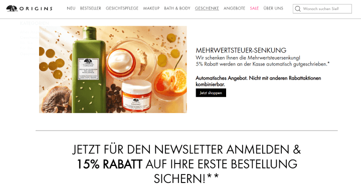 Newsletter Origins anmelden