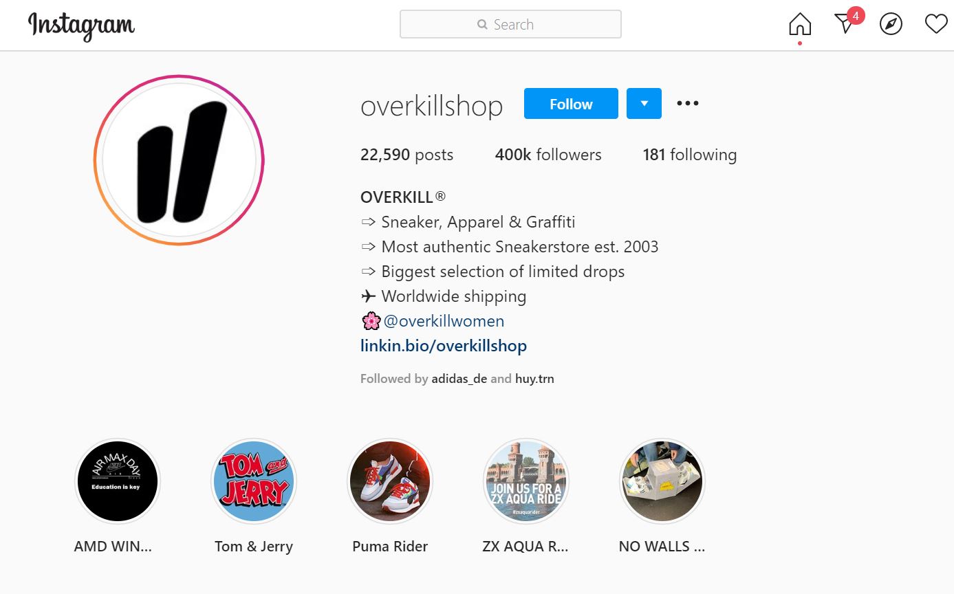 Overkillshop Instagram Verbindung